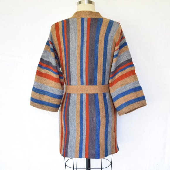 Vintage stripe hippie boho wrap kimono cowichan - Picture 7 of 8